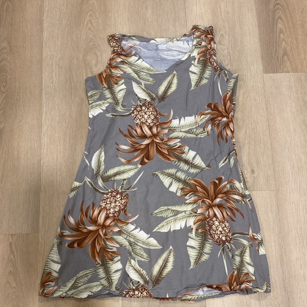 Vintage Hi‎ Lites Floral Pineapple Sleeveless Dress - Gray and Brown